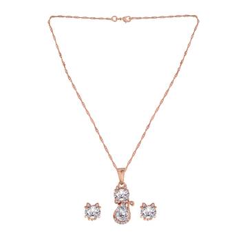 Rose Gold Plated Glittering American Diamond CZ Zircon Chain Pendent Necklace Set 4