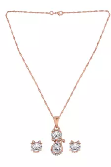 Rose Gold Plated Glittering American Diamond CZ Zircon Chain Pendent Necklace Set