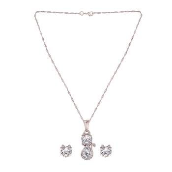 Rhodium Plated Glittering American Diamond CZ Zircon Chain Pendent Necklace Set 4