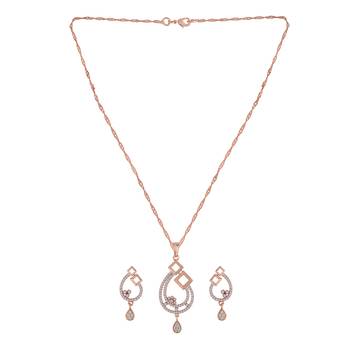 Rose Gold Plated Glittering American Diamond CZ Zircon Chain Pendent Necklace Set 4