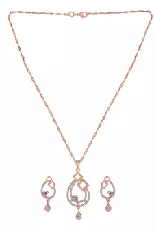 Rose Gold Plated Glittering American Diamond CZ Zircon Chain Pendent Necklace Set