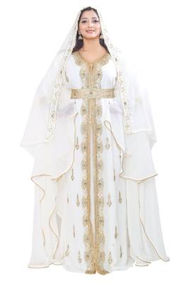 White color Islamic Dubai Moroccan Kaftan Arabic Abaya Hand Beaded Caftan Wedding Stylish Jalabiya Women Dress 1