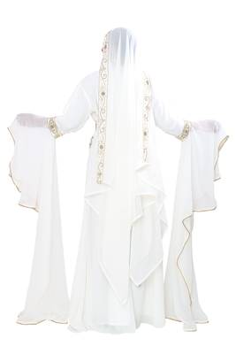 White color Islamic Dubai Moroccan Kaftan Arabic Abaya Hand Beaded Caftan Wedding Stylish Jalabiya Women Dress 4