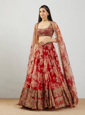 Multicolor Designer Digital Print  Soft Georgette Sequence Embroidery Lehenga Choli With Blouse & Dupatta 1
