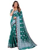 Designer green silk saree with blouse