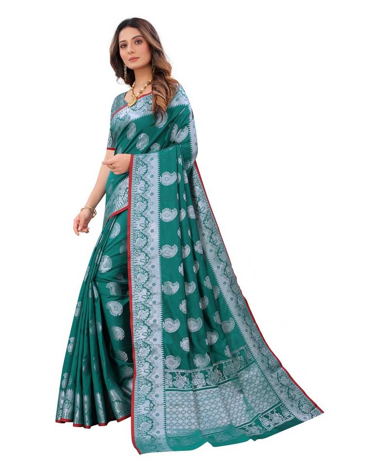 Designer green silk saree with blouse