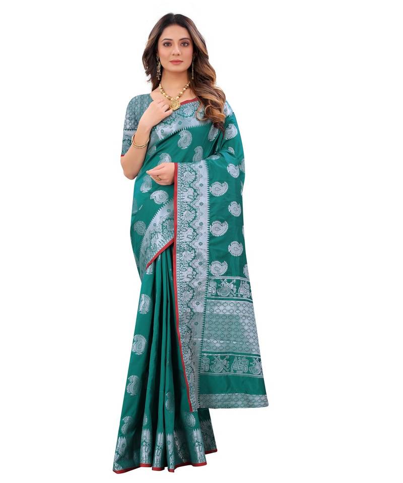 Designer green silk saree with blouse