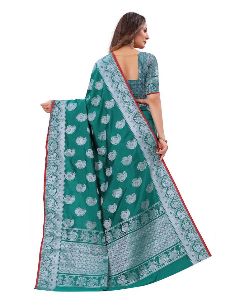 Designer green silk saree with blouse