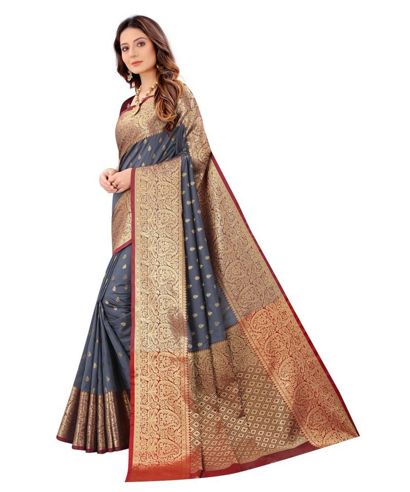 Designer grey silk saree with blouse