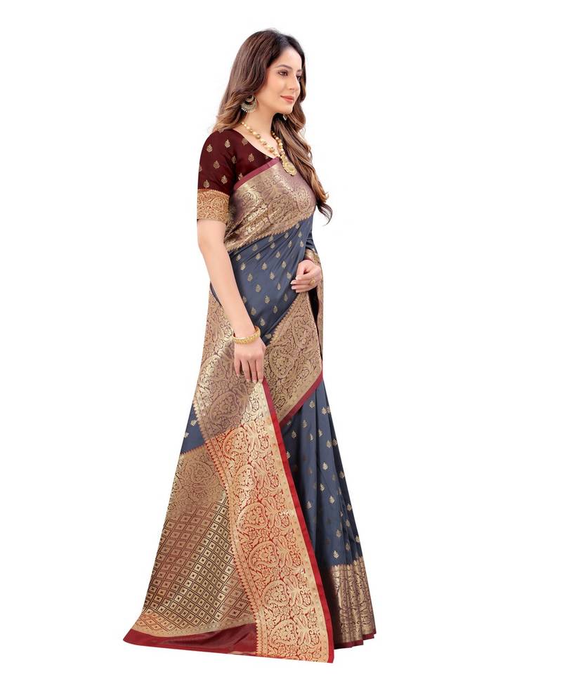 Designer grey silk saree with blouse