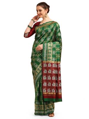 Light green printed cotton saree with blouse 1