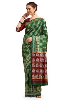 Light green printed cotton saree with blouse