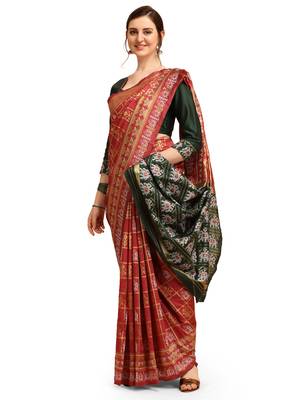Dark pink printed cotton saree with blouse 1