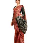 Dark pink printed cotton saree with blouse