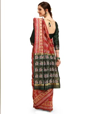 Dark pink printed cotton saree with blouse 2