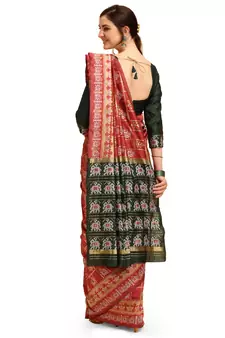 Dark pink printed cotton saree with blouse