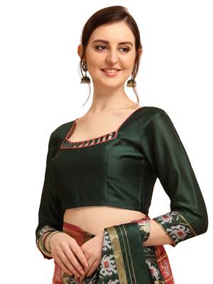 Dark pink printed cotton saree with blouse 3