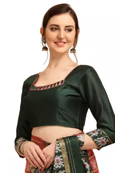 Dark pink printed cotton saree with blouse