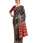 Blue printed cotton saree with blouse