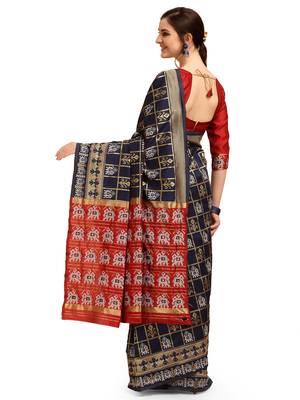Blue printed cotton saree with blouse 2