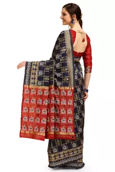 Blue printed cotton saree with blouse