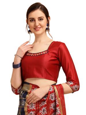 Blue printed cotton saree with blouse 4