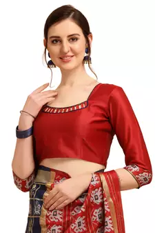 Blue printed cotton saree with blouse