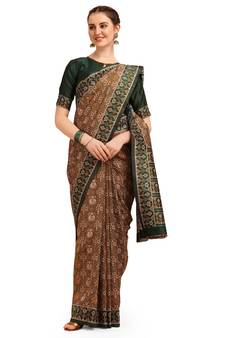 Gold printed banarasi saree with blouse