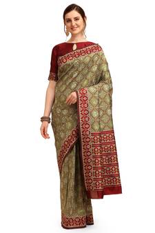 Light green printed banarasi saree with blouse