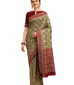 Light green printed banarasi saree with blouse