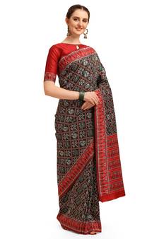Green printed banarasi saree with blouse