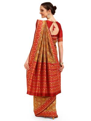 Yellow printed banarasi saree with blouse 2