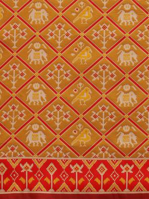 Yellow printed banarasi saree with blouse 3