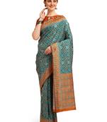 Sky blue printed banarasi saree with blouse