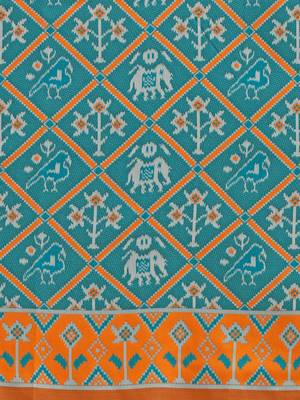 Sky blue printed banarasi saree with blouse 4