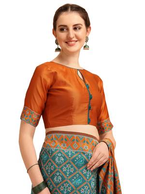 Sky blue printed banarasi saree with blouse 5