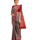 Grey printed banarasi saree with blouse