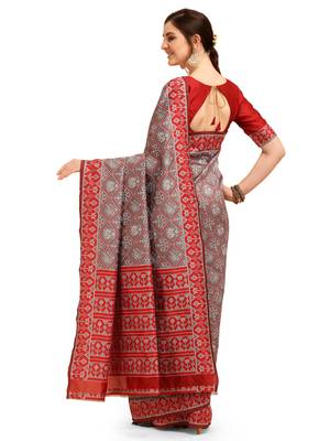 Grey printed banarasi saree with blouse 2
