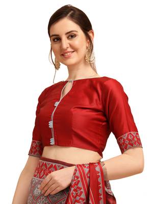 Grey printed banarasi saree with blouse 4