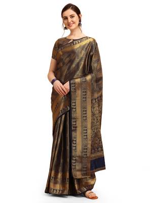 Blue printed cotton saree with blouse 1