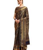 Blue printed cotton saree with blouse