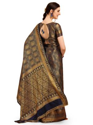 Blue printed cotton saree with blouse 2