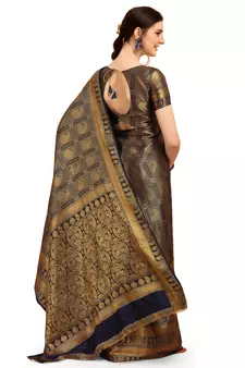 Blue printed cotton saree with blouse