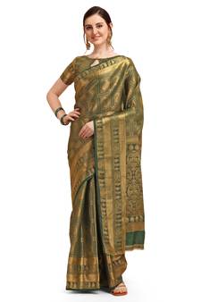 Green printed cotton saree with blouse