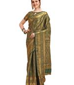 Green printed cotton saree with blouse