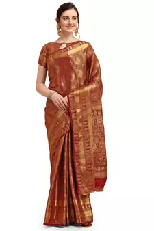 Maroon printed cotton saree with blouse