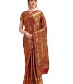 Maroon printed cotton saree with blouse