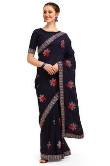 Blue printed silk saree with blouse