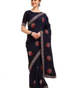 Blue printed silk saree with blouse