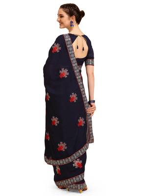Blue printed silk saree with blouse 2